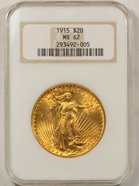 $20 1915 $20 ST GAUDENS GOLD – NGC MS-62, LUSTROUS, FATTIE HOLDER & PREMIUM QUALITY!