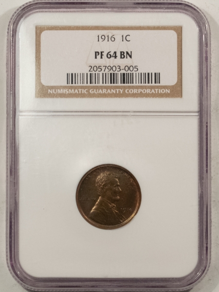 Lincoln Cents (Wheat) 1916 MATTE PROOF LINCOLN CENT NGC PF-64 BN, PRISTINE & LOOKS GEM, RARE!