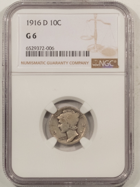 Mercury Dimes 1916-D MERCURY DIME – NGC G-6, NICE PLEASING KEY-DATE!