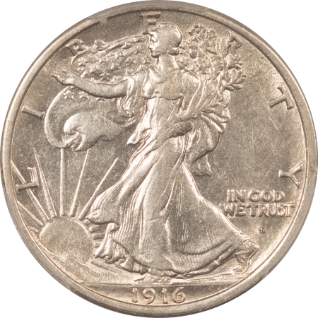 Half Dollars 1916-S WALKING LIBERTY HALF DOLLAR – PCGS AU-53, WHITE & FLASHY, LOOKS BETTER!