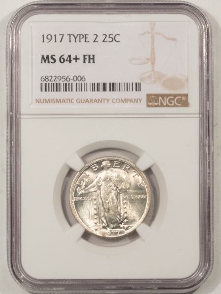 New Certified Coins 1917 TYPE 2 STANDING LIBERTY QUARTER – NGC MS-64+ FH, BLAST WHITE & PQ!