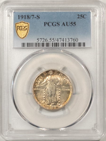 New Certified Coins 1918/7-S STANDING LIBERTY QUARTER – PCGS AU-55, LOOKS 58! FRESH, FLASHY KEY-DATE