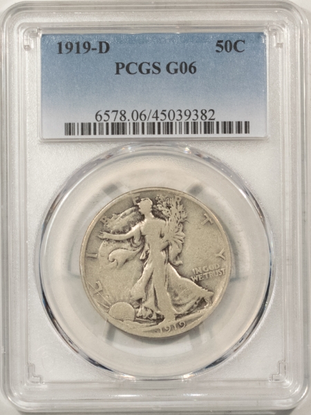 Half Dollars 1919-D WALKING LIBERTY HALF DOLLAR – PCGS G-6, NICE ORIGINAL