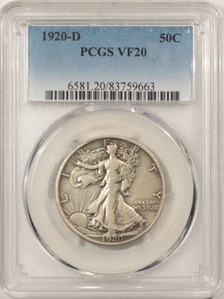 New Certified Coins 1920-D WALKING LIBERTY HALF DOLLAR – PCGS VF-20, TOUGH DATE!