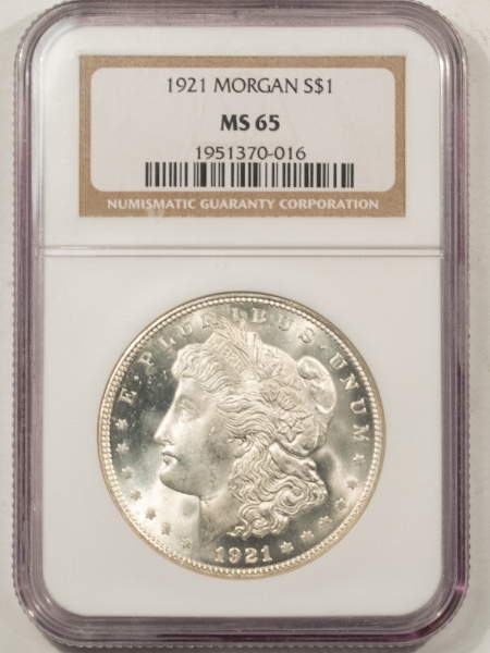 Morgan Dollars 1921 MORGAN DOLLAR – NGC MS-65, BLAZING WHITE & PREMIUM QUALITY!