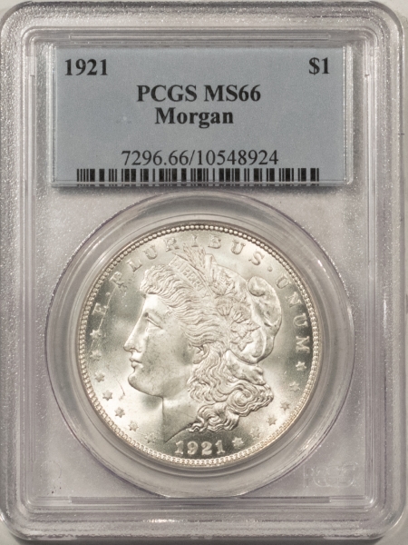 Morgan Dollars 1921 MORGAN DOLLAR – PCGS MS-66, BLAZING WHITE & PREMIUM QUALITY!