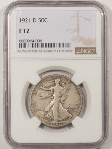 New Certified Coins 1921-D WALKING LIBERTY HALF DOLLAR – NGC F-12, ORIGINAL KEY DATE!