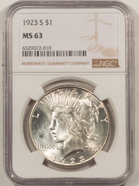 New Certified Coins 1923-S PEACE DOLLAR – NGC MS-63, SCREAMING WHITE! PREMIUM QUALITY!