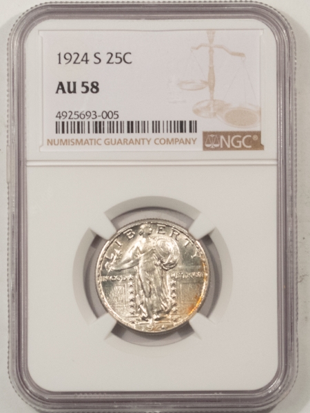 New Certified Coins 1924-S STANDING LIBERTY QUARTER – NGC AU-58, LOOKS 62! PREMIUM QUALITY!