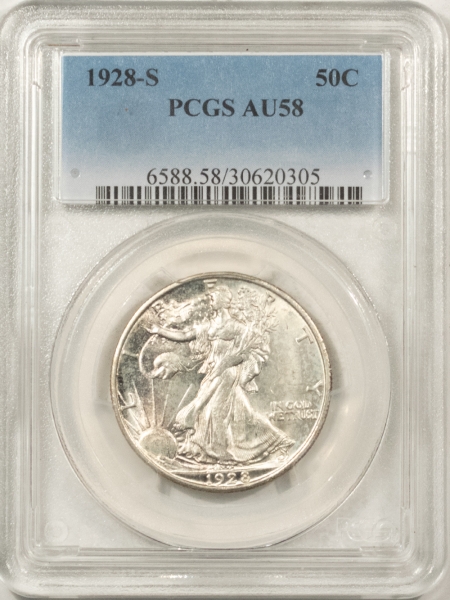 New Certified Coins 1928-S WALKING LIBERTY HALF DOLLAR – PCGS AU-58, FLASHY & PREMIUM QUALITY!