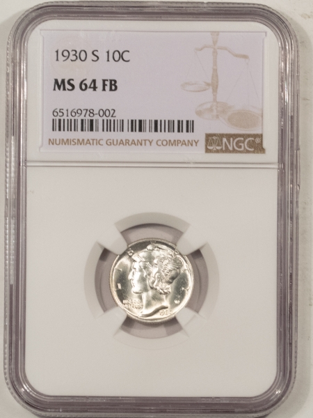 Mercury Dimes 1930-S MERCURY DIME – NGC MS-64 FB, BLAZING WHITE!