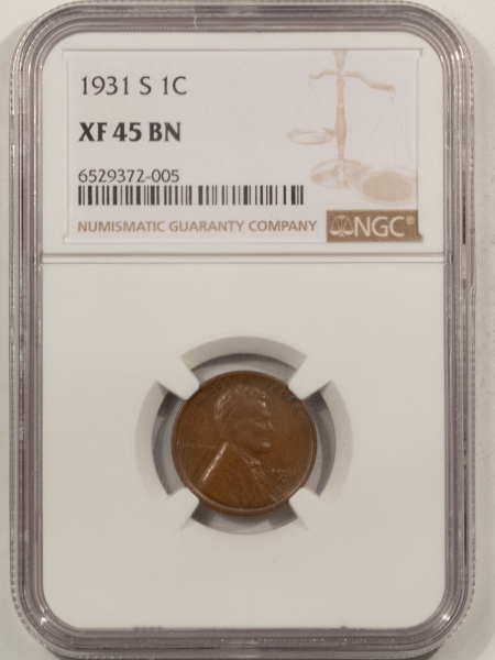 Lincoln Cents (Wheat) 1931-S LINCOLN CENT – NGC XF-45 BN, KEY-DATE!