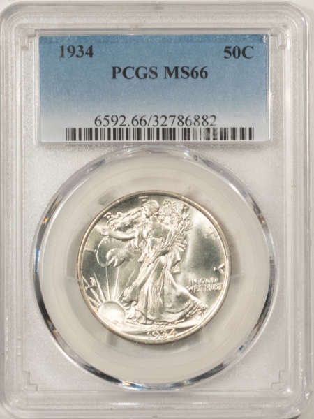 New Certified Coins 1934 WALKING LIBERTY HALF DOLLAR – PCGS MS-66, WHITE & BLASTY!