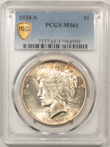 New Certified Coins 1934-S PEACE DOLLAR – PCGS MS-61, FLASHY KEY DATE! TOUGH!