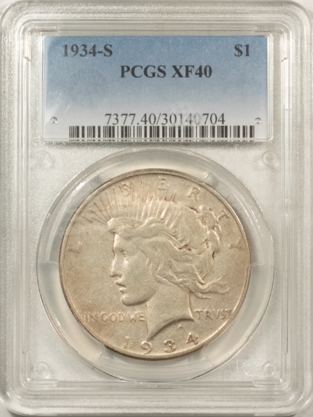 New Certified Coins 1934-S PEACE DOLLAR – PCGS XF-40, KEY-DATE!