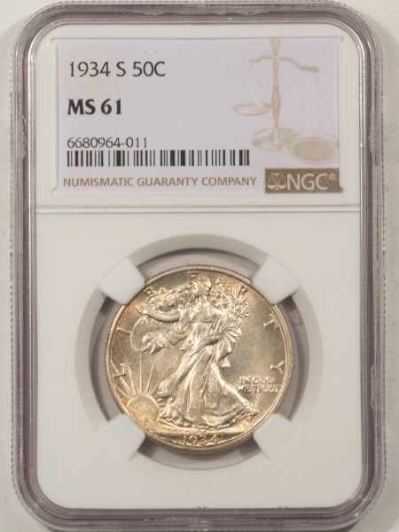 New Certified Coins 1934-S WALKING LIBERTY HALF DOLLAR – NGC MS-61, FLASHY UNCIRCULATED!