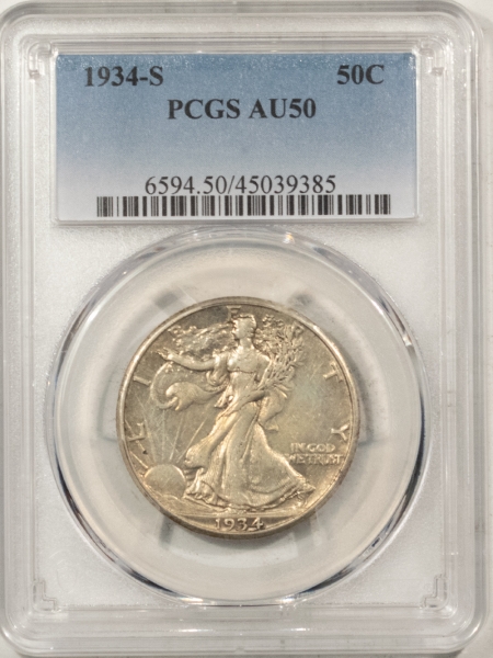 Half Dollars 1934-S WALKING LIBERTY HALF DOLLAR – PCGS AU-50, ORIGINAL W/ LUSTER