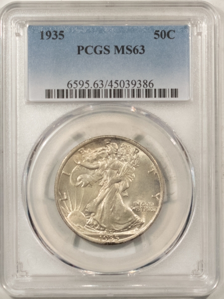 Half Dollars 1935 WALKING LIBERTY HALF DOLLAR – PCGS MS-63, ORIGINAL PLEASING & PQ!