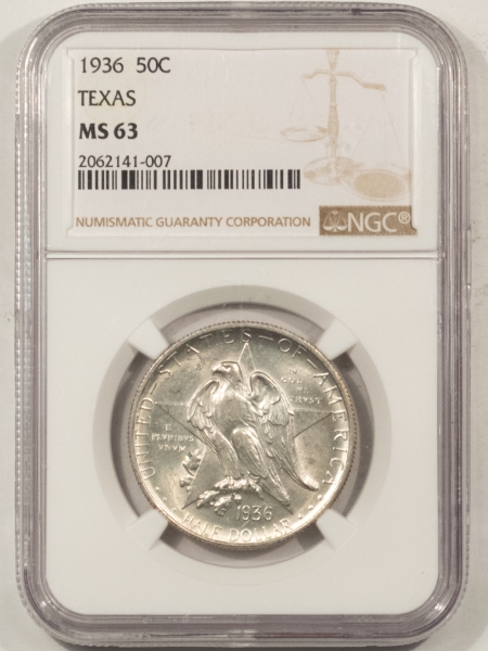 New Certified Coins 1936 TEXAS COMMEMORATIVE HALF DOLLAR – NGC MS-63, WHITE & CHOICE!