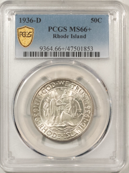 New Certified Coins 1936-D RHODE ISLAND COMMEMORATIVE HALF DOLLAR, PCGS MS-66+, PQ, FLASHY, LUSTER!!