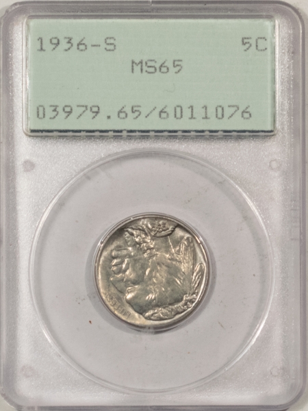 Buffalo Nickels 1936-S BUFFALO NICKEL – PCGS MS-65, PREMIUM QUALITY GEM! RATTLER HOLDER!