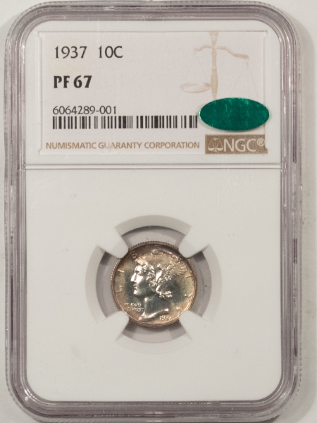 CAC Approved Coins 1937 PROOF MERCURY DIME – NGC PF-67, SUPERB, PRETTY! CAC APPROVED!