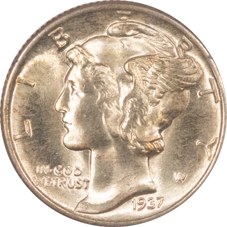 Mercury Dimes 1937 MERCURY DIME – PCGS MS-65 FB, RATTLER HOLDER, LOOKS 66+! PREMIUM QUALITY!