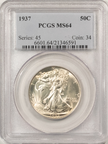 New Certified Coins 1937 WALKING LIBERTY HALF DOLLAR – PCGS MS-64, FRESH WHITE & PREMIUM QUALITY!