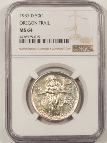 New Certified Coins 1937-D OREGON TRAIL COMMEMORATIVE HALF DOLLAR – NGC MS-64, FLASHY!