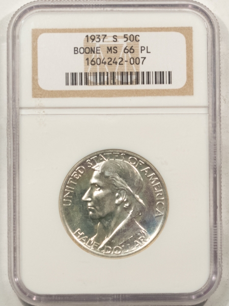 New Certified Coins 1937-S BOONE COMMEMORATIVE HALF DOLLAR NGC MS-66 PL, MIRRORED PROOFLIKE, SCARCE!