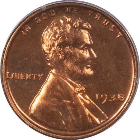 Lincoln Cents (Wheat) 1938 PROOF LINCOLN CENT – PCGS PR-64 RD, RATTLER! PREMIUM QUALITY!