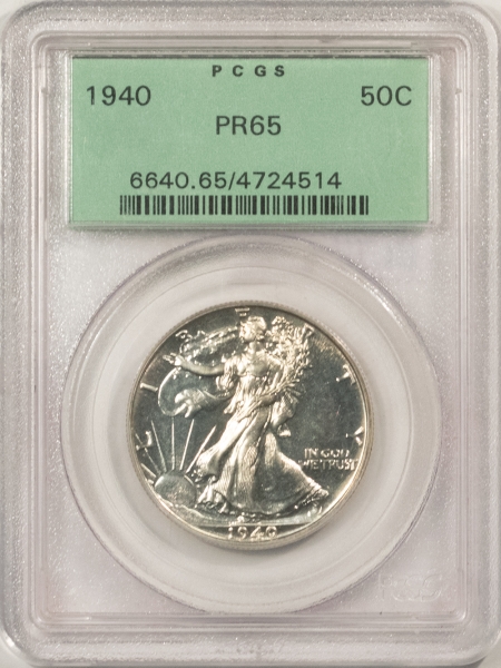 New Certified Coins 1940 PROOF WALKING LIBERTY HALF DOLLAR, PCGS PR-65, OGH, SUPERB, PREMIUM QUALITY