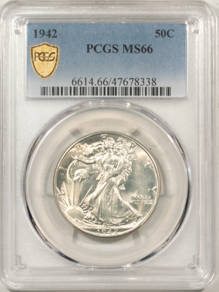 New Certified Coins 1942 WALKING LIBERTY HALF DOLLAR – PCGS MS-66, PREMIUM QUALITY!