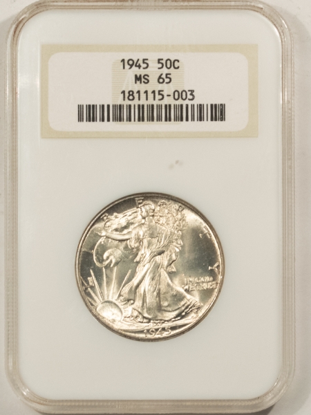 New Certified Coins 1945 WALKING LIBERTY HALF DOLLAR, NGC MS-65, 66+ QUALITY, FATTY, PREMIUM QUALITY