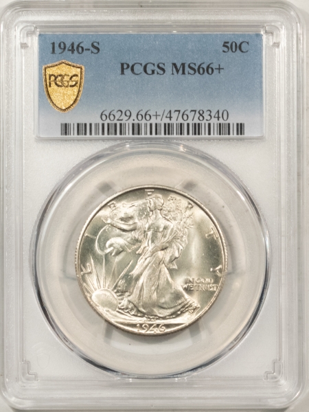 New Certified Coins 1946-S WALKING LIBERTY HALF DOLLAR – PCGS MS-66+, PREMIUM QUALITY!