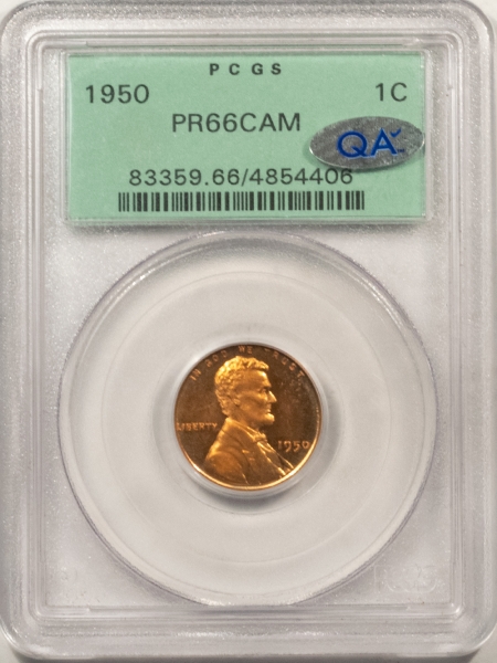 Lincoln Cents (Wheat) 1950 PROOF LINCOLN CENT – PCGS PR-66 CAM, PQ! GREAT CAMEO LOOK, OLD GREEN HOLDER