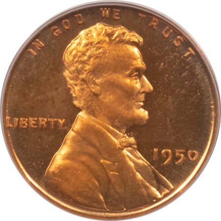 Lincoln Cents (Wheat) 1950 PROOF LINCOLN CENT – PCGS PR-66 CAM, PQ! GREAT CAMEO LOOK, OLD GREEN HOLDER