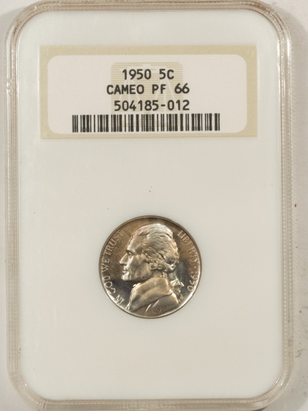 Jefferson Nickels 1950 PROOF JEFFERSON NICKEL – NGC PF-66 CAMEO, FATTIE HOLDER