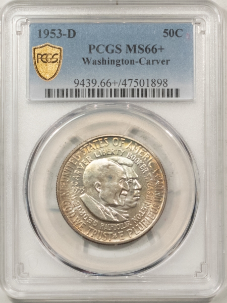 New Certified Coins 1953-D WASHINGTON-CARVER COMMEM HALF DOLLAR PCGS MS-66+ SUPERB! POP 8, 3 HIGHER!