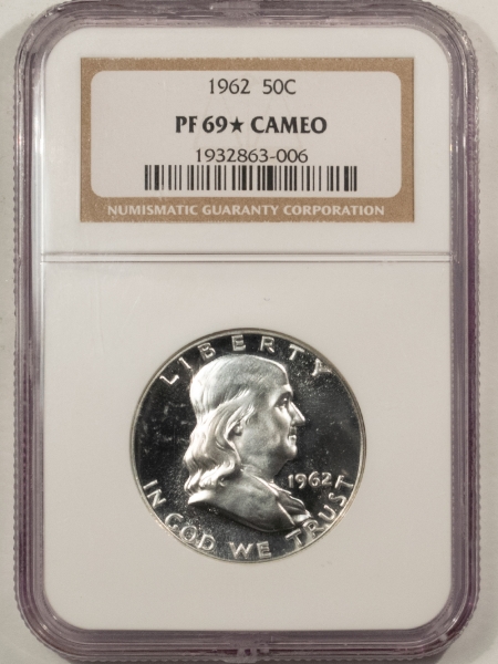 Franklin Halves 1962 PROOF FRANKLIN HALF DOLLAR, NGC PF-69 STAR CAMEO, VIRTUALLY PERFECT, SUPERB