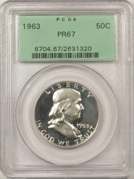 Franklin Halves 1963 PROOF FRANKLIN HALF DOLLAR – PCGS PR-67, OLD GREEN HOLDER, LOOKS CAMEO!