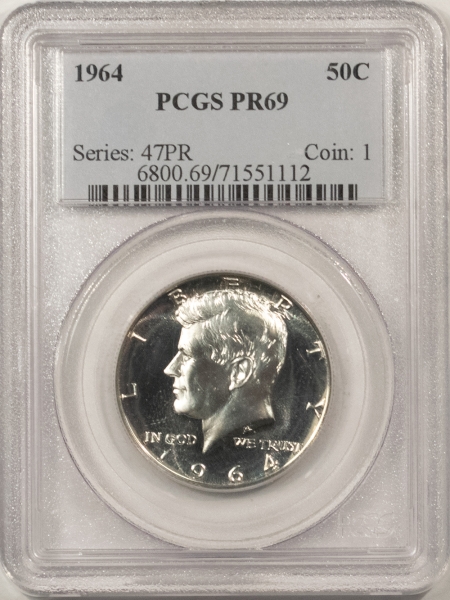 Kennedy Halves 1964 PROOF KENNEDY HALF DOLLAR – PCGS PR-69, VIRTUALLY PERFECT!