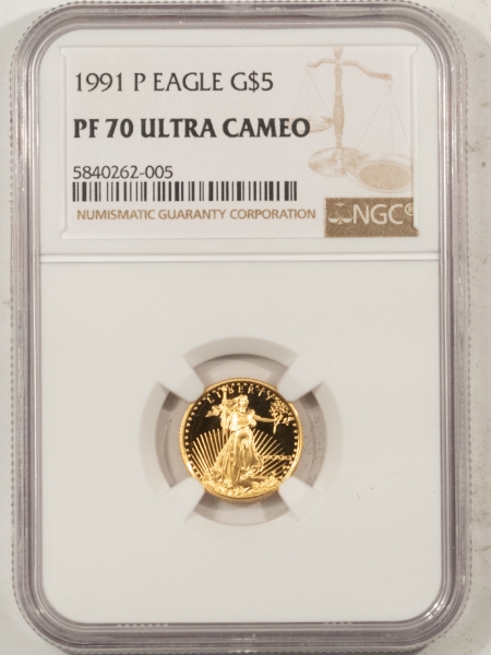 Gold Bullion 1991-P 1/10 OZ PROOF $5 AMERICAN GOLD EAGLE – NGC PF-70 ULTRA CAMEO