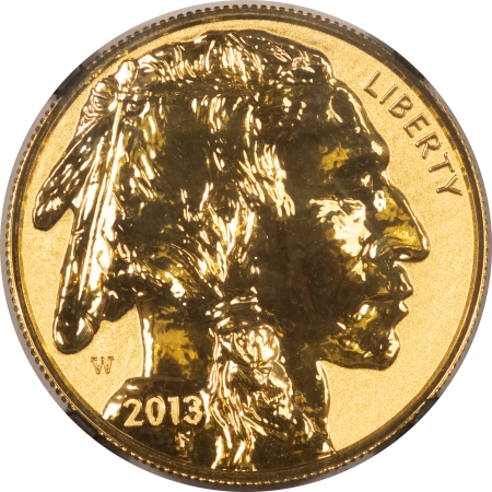 Gold Bullion 2013-W REVERSE PROOF $50 .9999 GOLD BUFFALO, NGC PF-70 100TH ANN, FIRST RELEASES