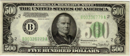 New Store Items 1934-A $500 FEDERAL RESERVE NOTE, B-NEW YORK; FR-2202-B, PMG-58 EPQ.