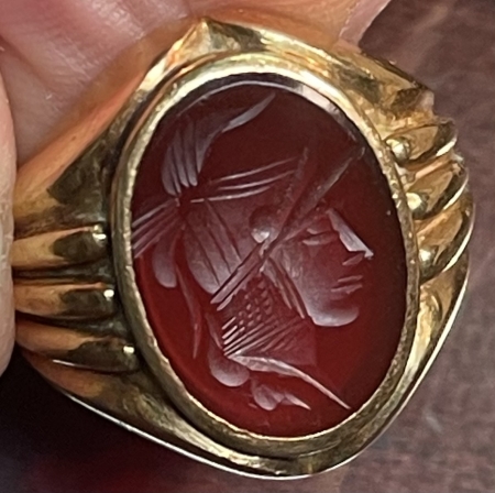 Jewelry CARNELIAN INTAGLIO IN 18 KT GOLD MAN’S RING, 15.3 GRAMS; INTAGLIO IS EXCELLENT!