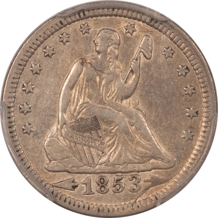 Liberty Seated Quarters 1853 SEATED LIBERTY QUARTER, ARROWS & RAYS – PCGS XF-45, NICE TYPE COIN!!