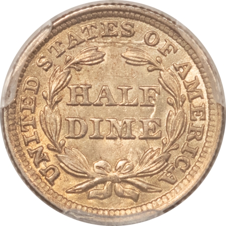 Liberty Seated Half Dimes 1853 SEATED LIBERTY HALF DIME, ARROWS – PCGS MS-63, FRESH & CHOICE!