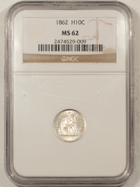 Liberty Seated Half Dimes 1862 SEATED LIBERTY HALF DIME – NGC MS-62, FLASHY!