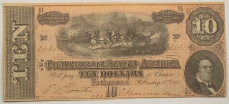 Confederate Notes 2/17/1864 $10 CONFEDERATE STATES OF AMERICA, T-68, CRISP XF/AU!